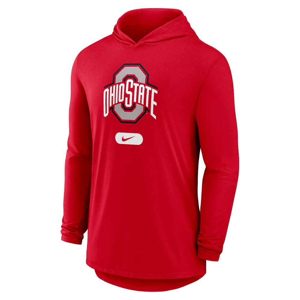 Men's Nike Scarlet Ohio State Buckeyes Lightweight Performance Long Sleeve Hoodie T-Shirt