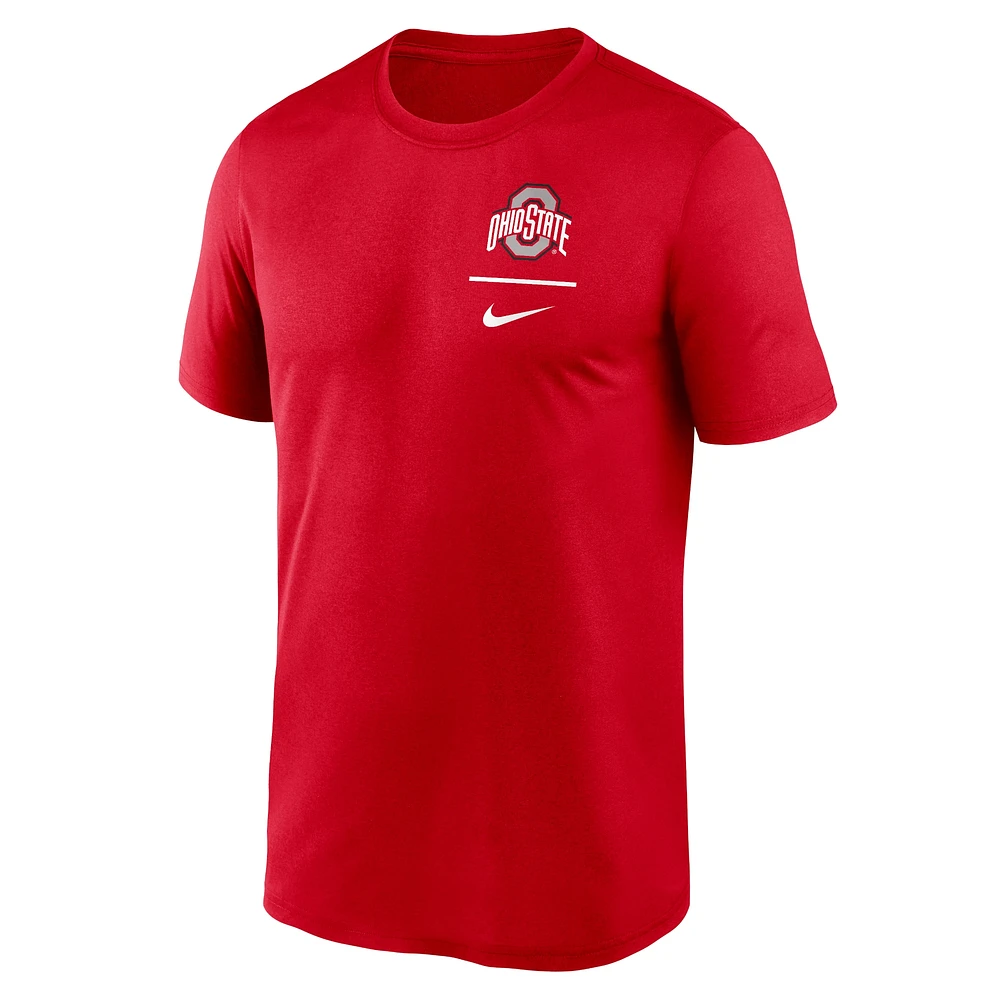 T-shirt Nike Scarlet Ohio State Buckeyes pour homme avec logo principal et légende