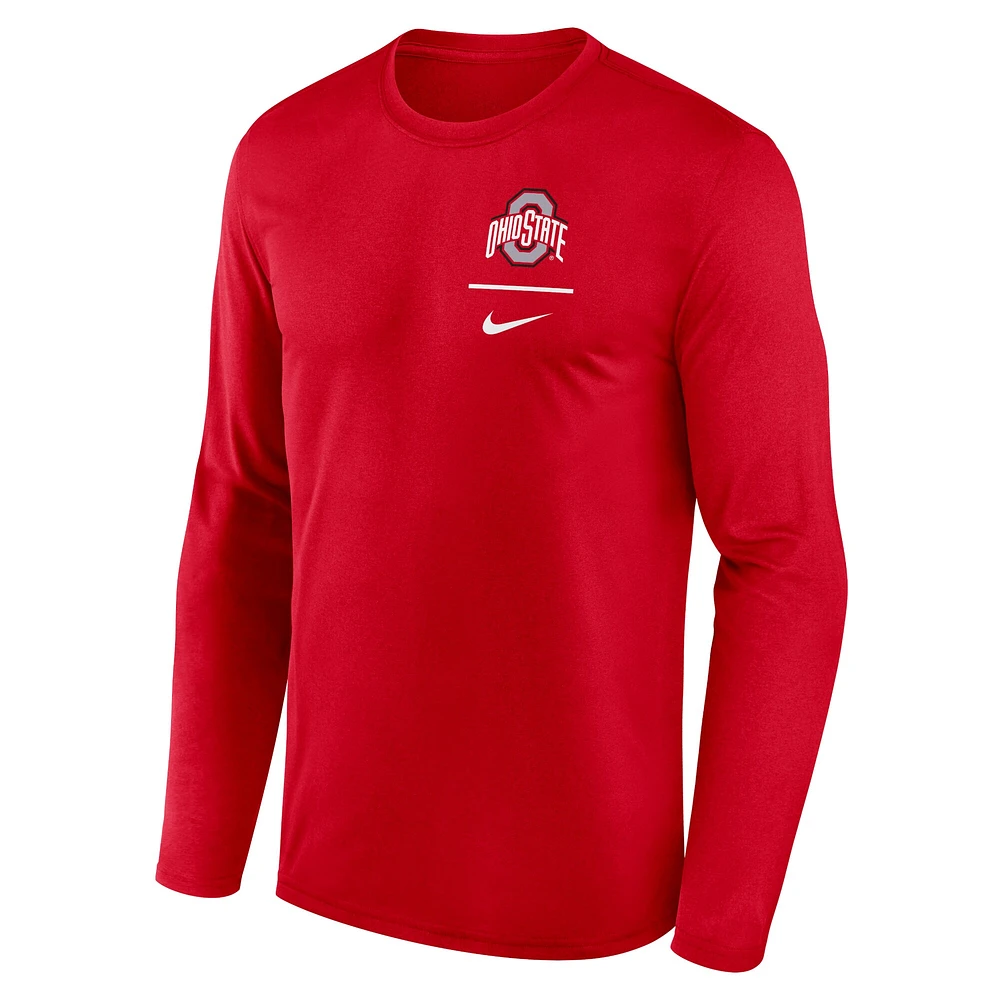 Men's Nike Scarlet Ohio State Buckeyes Primary Stack Legend Performance Long Sleeve T-Shirt