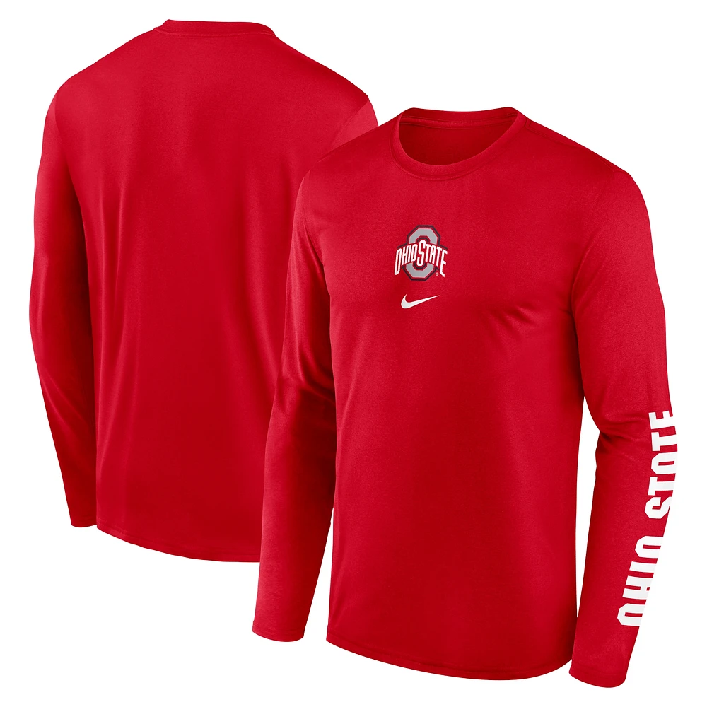 T-shirt à manches longues Nike Scarlet Ohio State Buckeyes Primetime Center Lockup pour homme