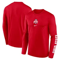 T-shirt à manches longues Nike Scarlet Ohio State Buckeyes Primetime Center Lockup pour homme