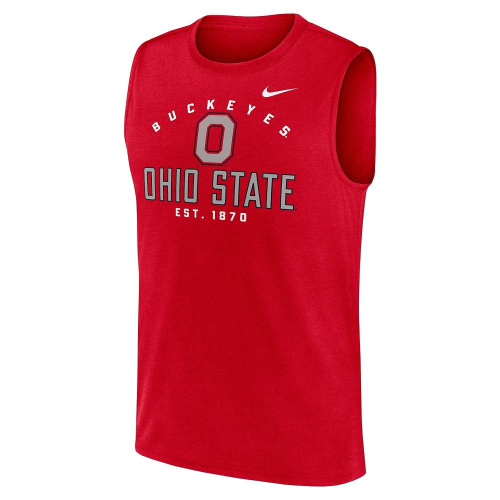 Men's Nike Scarlet Ohio State Buckeyes Primetime Legend Mascot Lock Up Performance Muscle Tank Top
