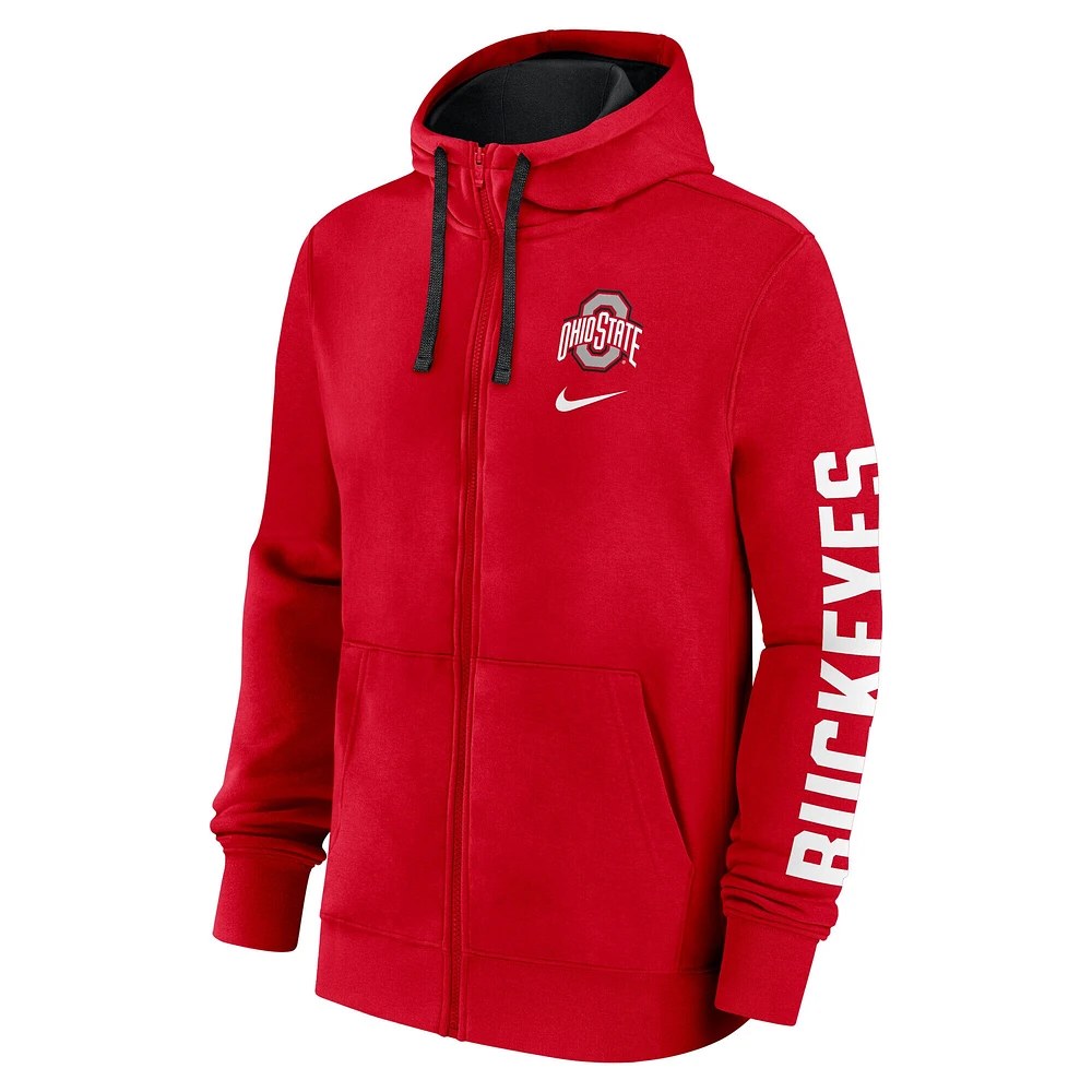 Men's Nike Scarlet Ohio State Buckeyes Primetime Primary Mascot Full-Zip Hoodie