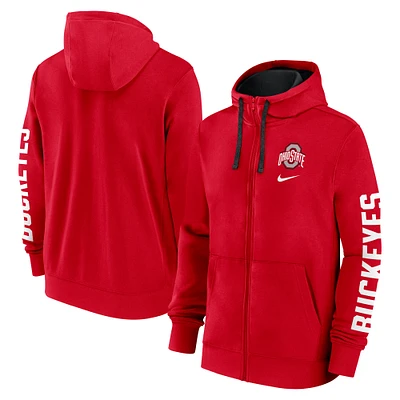 Men's Nike Scarlet Ohio State Buckeyes Primetime Primary Mascot Full-Zip Hoodie