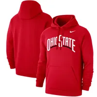 Men's Nike Scarlet Ohio State Buckeyes Wordmark Logo Club Pullover Hoodie