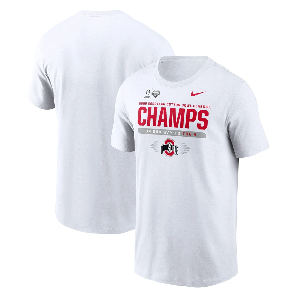 T-shirt Nike blanc pour homme Ohio State Buckeyes College Football Playoff 2025 Cotton Bowl Champions Vestiaire