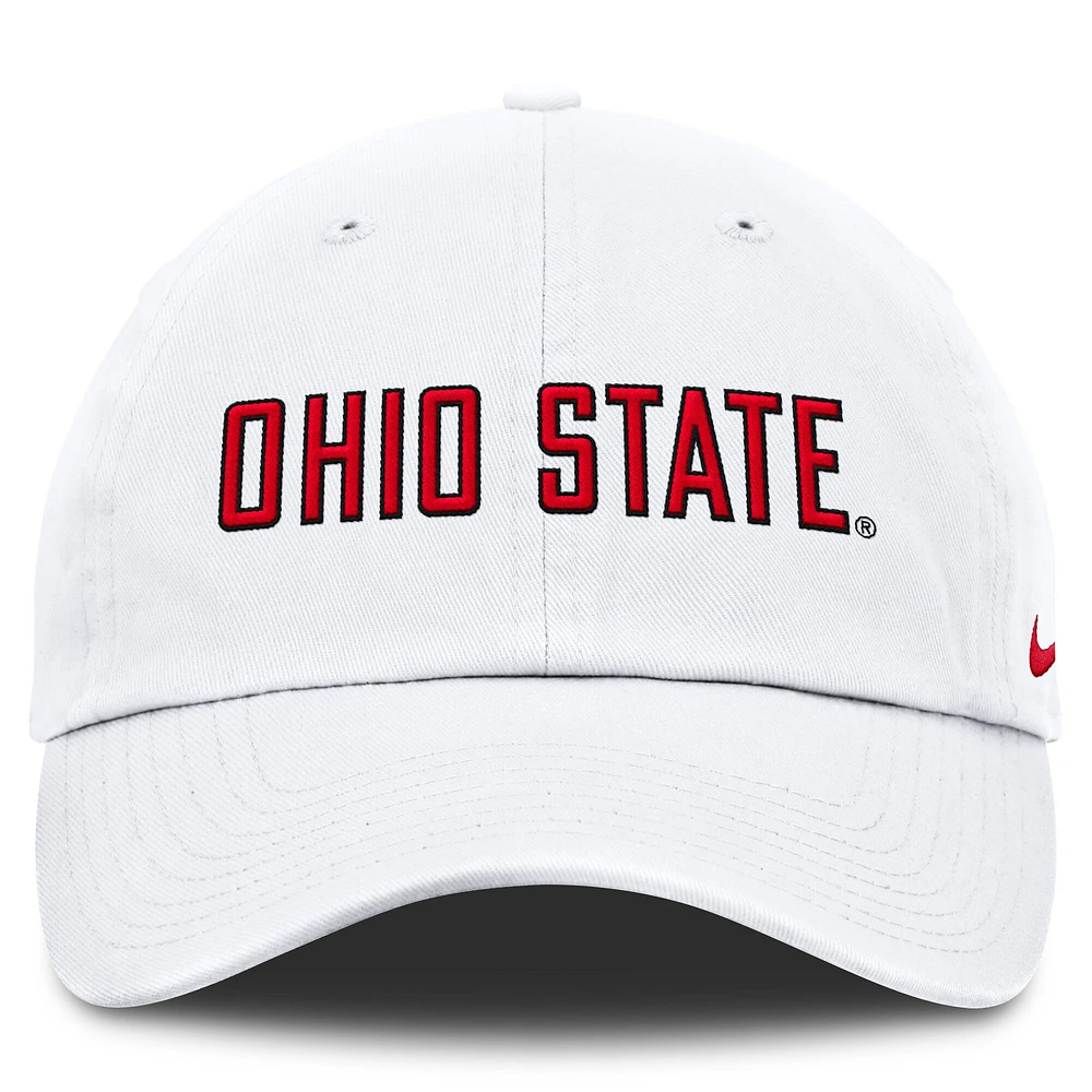 Casquette ajustable Nike blanche Ohio State Buckeyes Core Club Mascot Wordmark pour homme