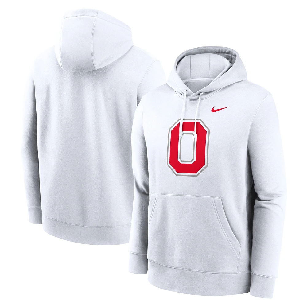 Men's Nike White Ohio State Buckeyes Primetime Alternate Logo Club Fleece Pullover Hoodie