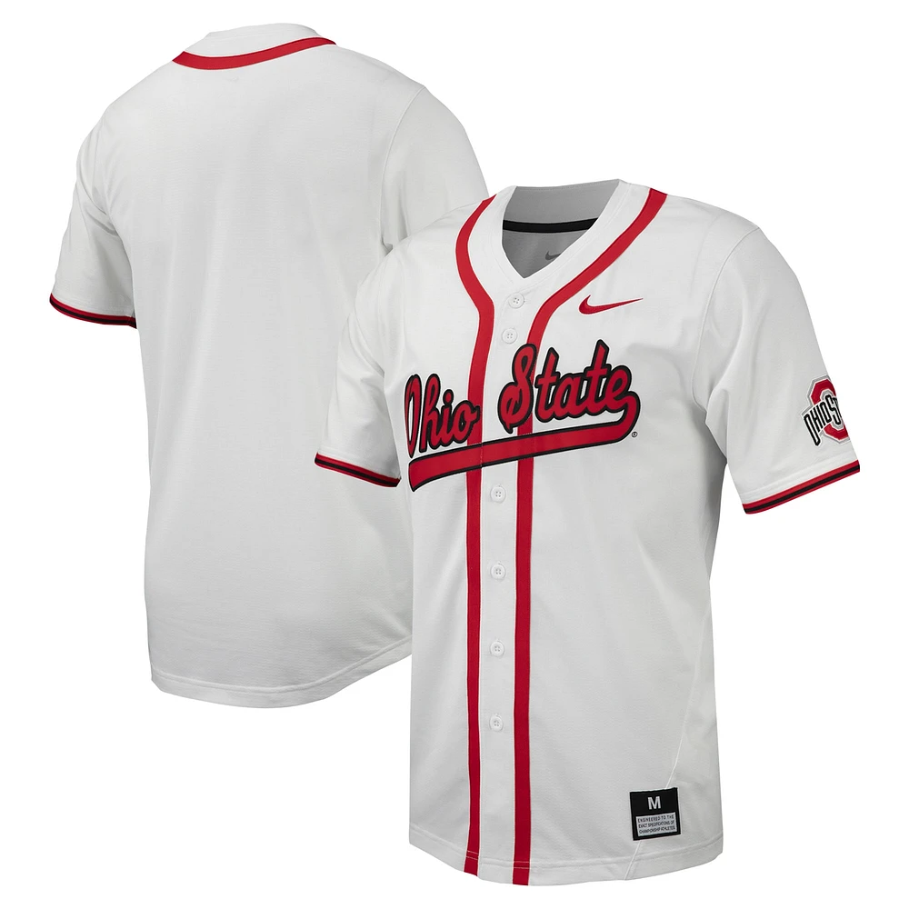 Maillot de baseball réplique à bouton intégral Nike Ohio State Buckeyes pour homme blanc