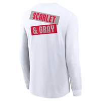 T-shirt Nike blanc à manches longues pour homme Ohio State Buckeyes, motif classique deux coups