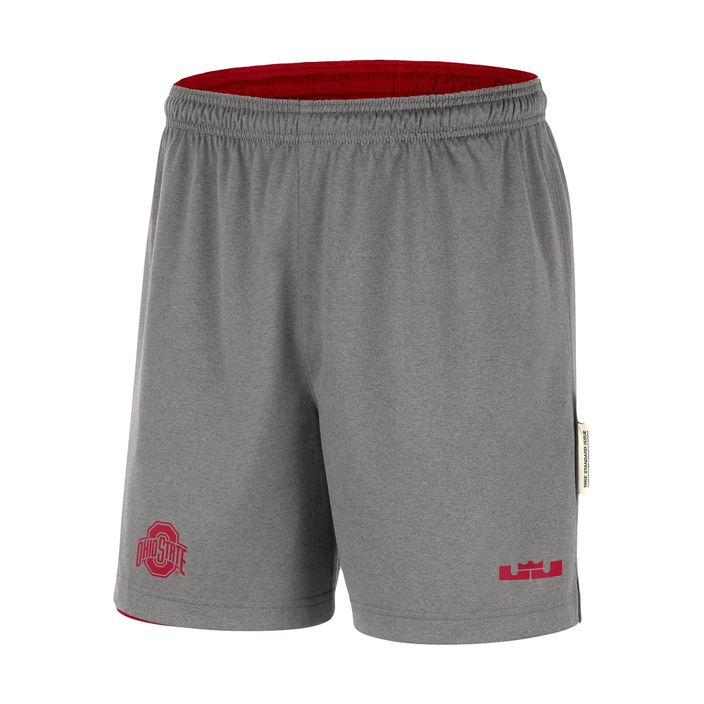 Short de performance réversible Nike x LeBron James Scarlet/Gris Ohio State Buckeyes pour Homme