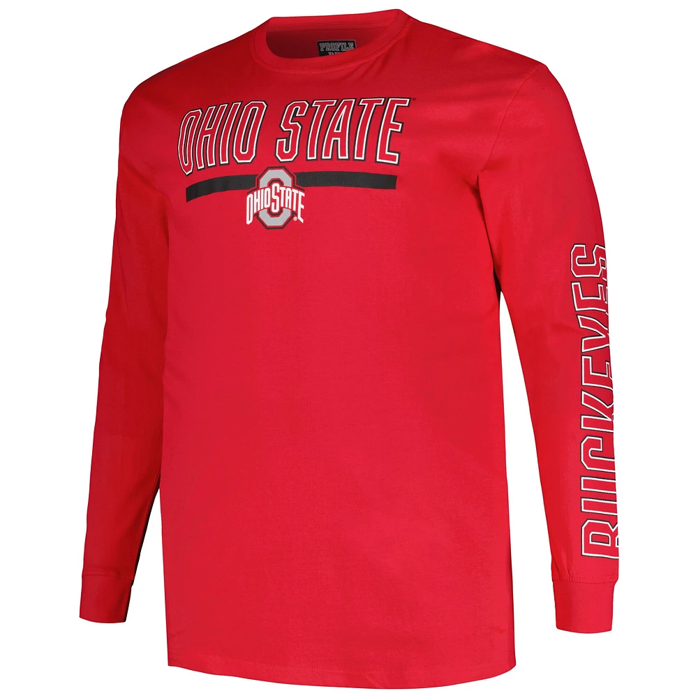 Profile Scarlet Ohio State Buckeyes Big & Tall T-shirt à manches longues avec image deux coups pour homme