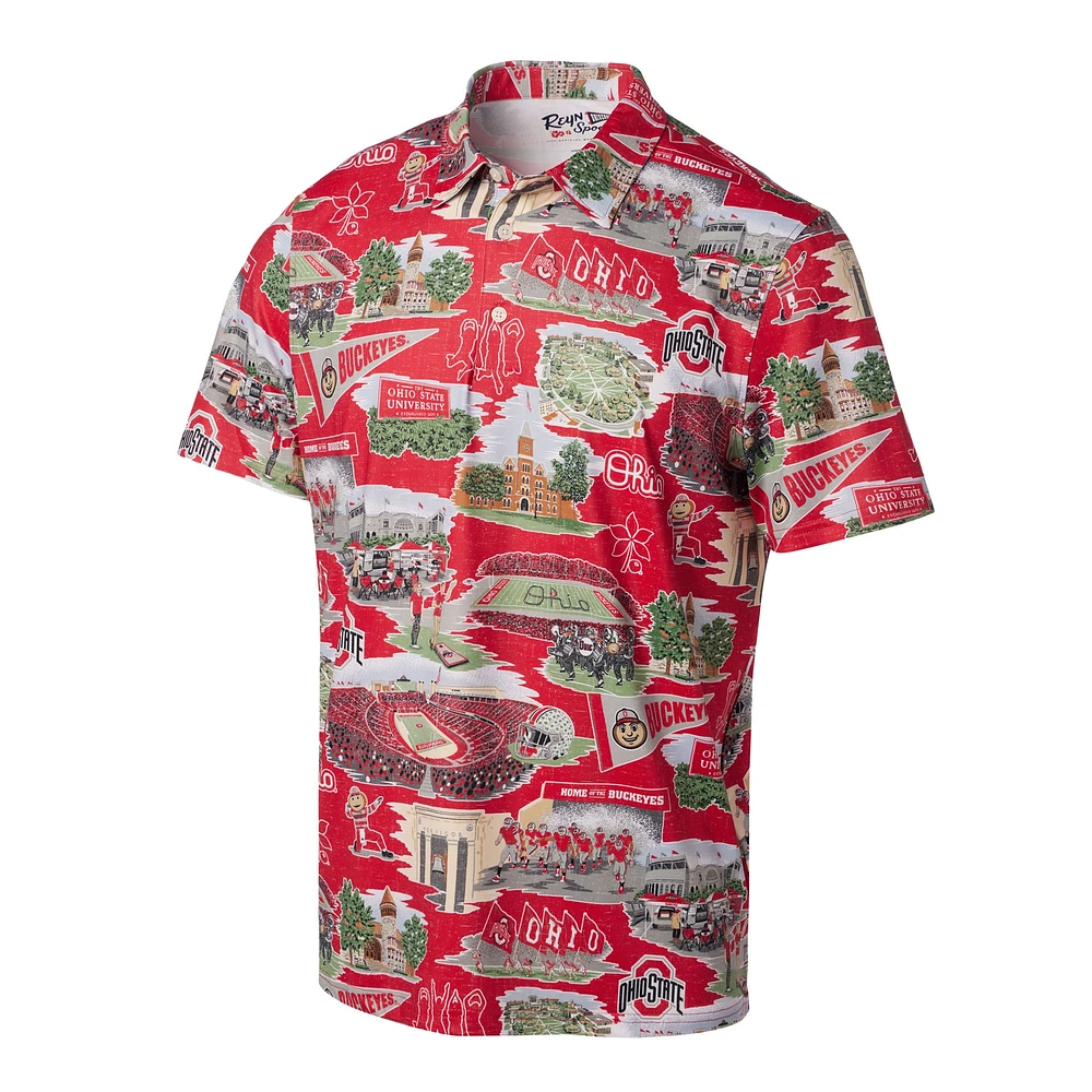 Men's Reyn Spooner Scarlet Ohio State Buckeyes Scenic Polo