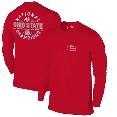 Men's  Scarlet Ohio State Buckeyes Nine-Time Football National Champions Back Where It Belongs Long Sleeve T-Shirt