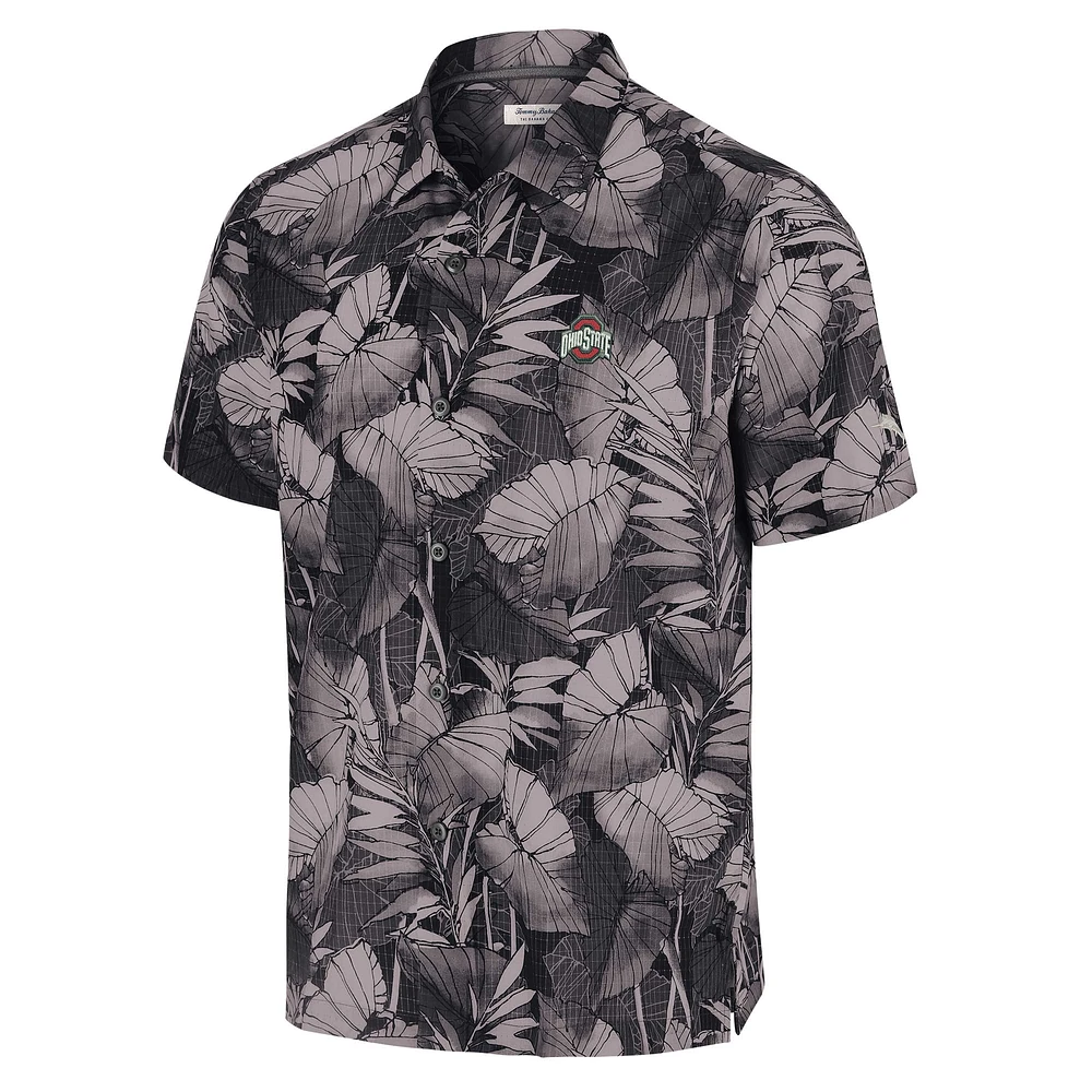 Men's Tommy Bahama Black Ohio State Buckeyes Coast Nuevo Fronds Button-Up Shirt