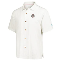 Chemise boutonnée crème Tommy Bahama pour hommes Ohio State Buckeyes Castaway Game Camp