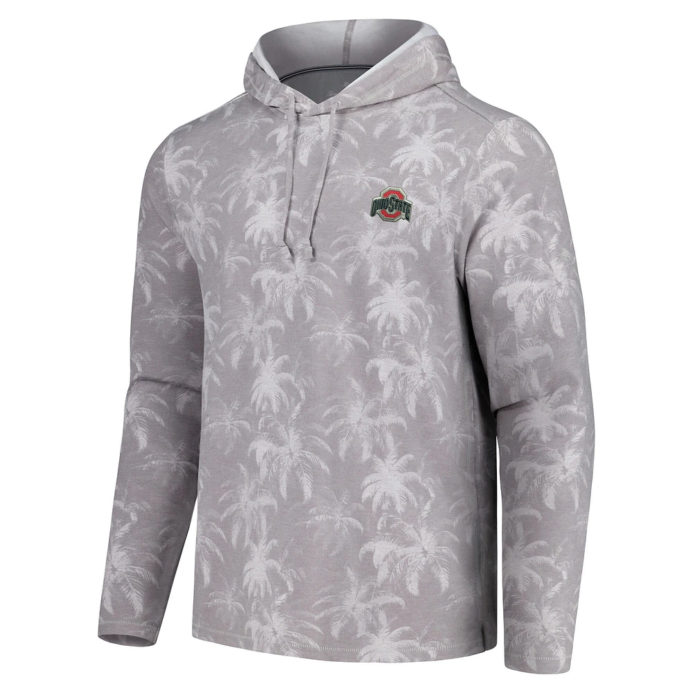 Men's Tommy Bahama Gray Ohio State Buckeyes Palm Frenzy Hoodie Long Sleeve T-Shirt