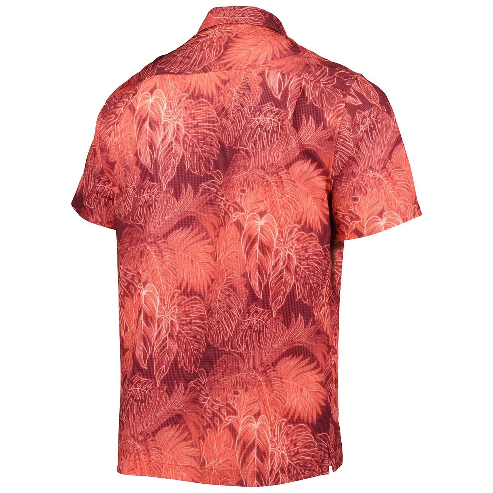 Men's Tommy Bahama Scarlet Ohio State Buckeyes Big & Tall Coast Luminescent Fronds IslandZone Button-Up Camp Shirt
