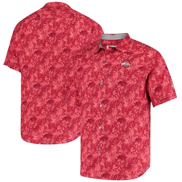 Chemise boutonnée Tommy Bahama Scarlet Ohio State Buckeyes Sport Jungle Shade Camp pour homme