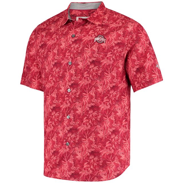 Chemise boutonnée Tommy Bahama Scarlet Ohio State Buckeyes Sport Jungle Shade Camp pour homme