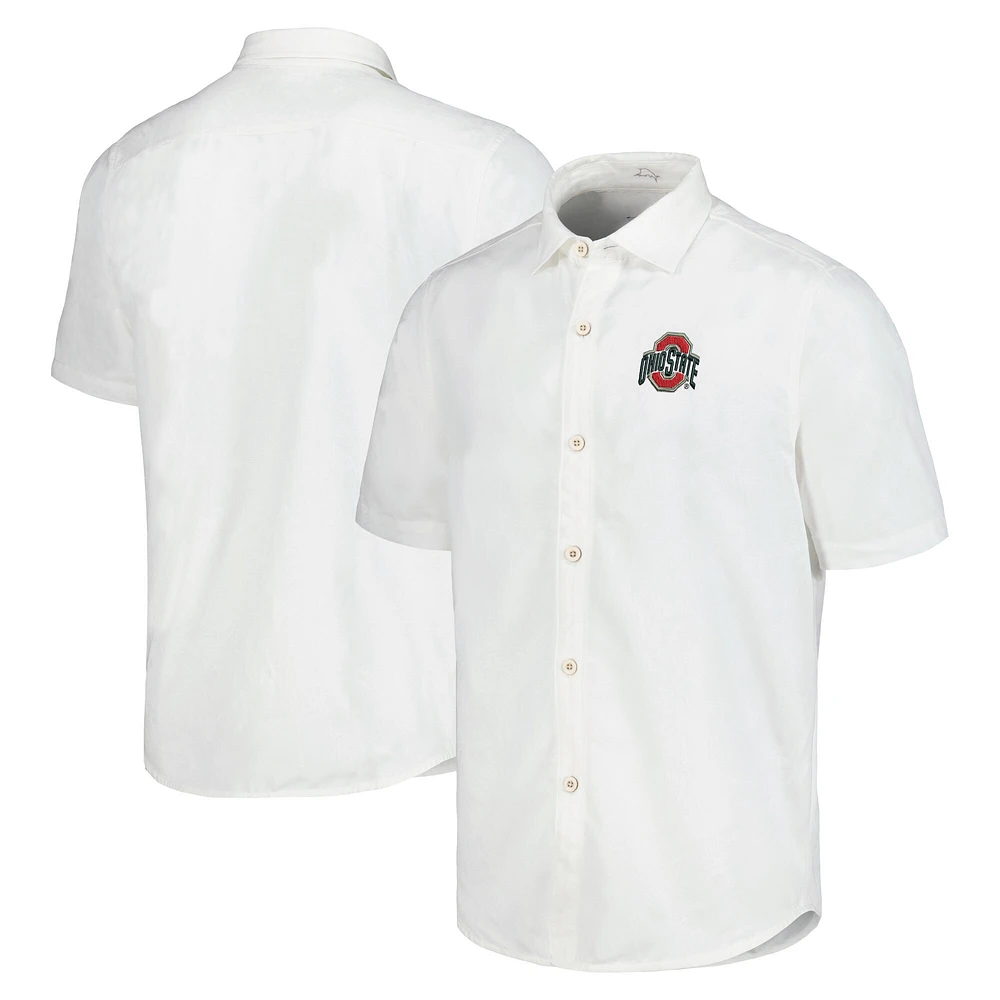 Chemise boutonnée Tommy Bahama pour hommes Ohio State Buckeyes Coconut Point Palm Vista IslandZone Camp