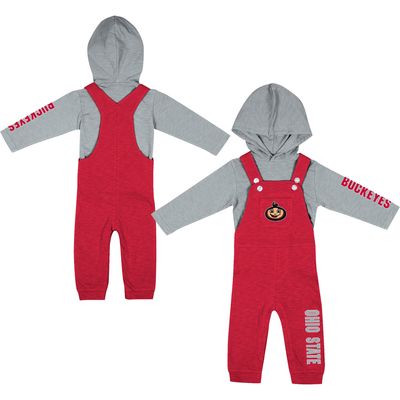 Newborn & Infant Colosseum Heathered Scarlet/Heathered Gray Ohio State Buckeyes Chim-Chim Long Sleeve Hoodie T-Shirt Overall Set