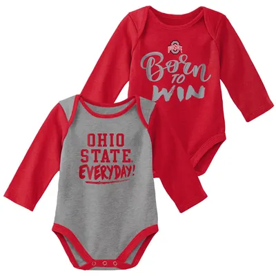 Ohio State Buckeyes Newborn & Infant Little Player Long Sleeve 2-Pack Bodysuit Set - Heathered Gray/Scarlet