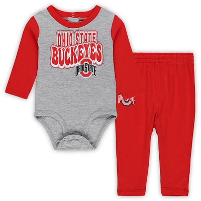 Newborn & Infant Ohio State Buckeyes Double Up Long Sleeve Bodysuit Pant Set