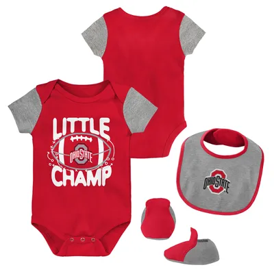 Ohio State Buckeyes Newborn & Infant Little Champ Bodysuit, Bib Booties Set - Scarlet/Heather Gray