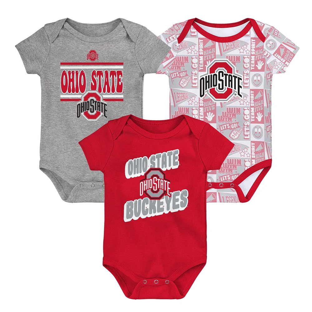 Newborn Scarlet Ohio State Buckeyes Sunday Comics 3-Pack Bodysuit Set