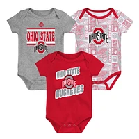 Lot de 3 bodies pour nouveau-né Scarlet Ohio State Buckeyes Sunday Comics