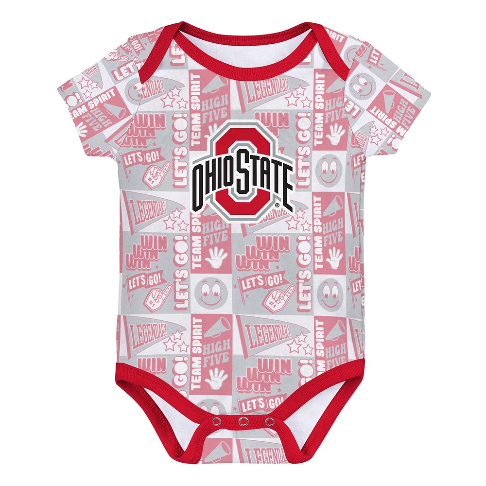 Newborn Scarlet Ohio State Buckeyes Sunday Comics 3-Pack Bodysuit Set