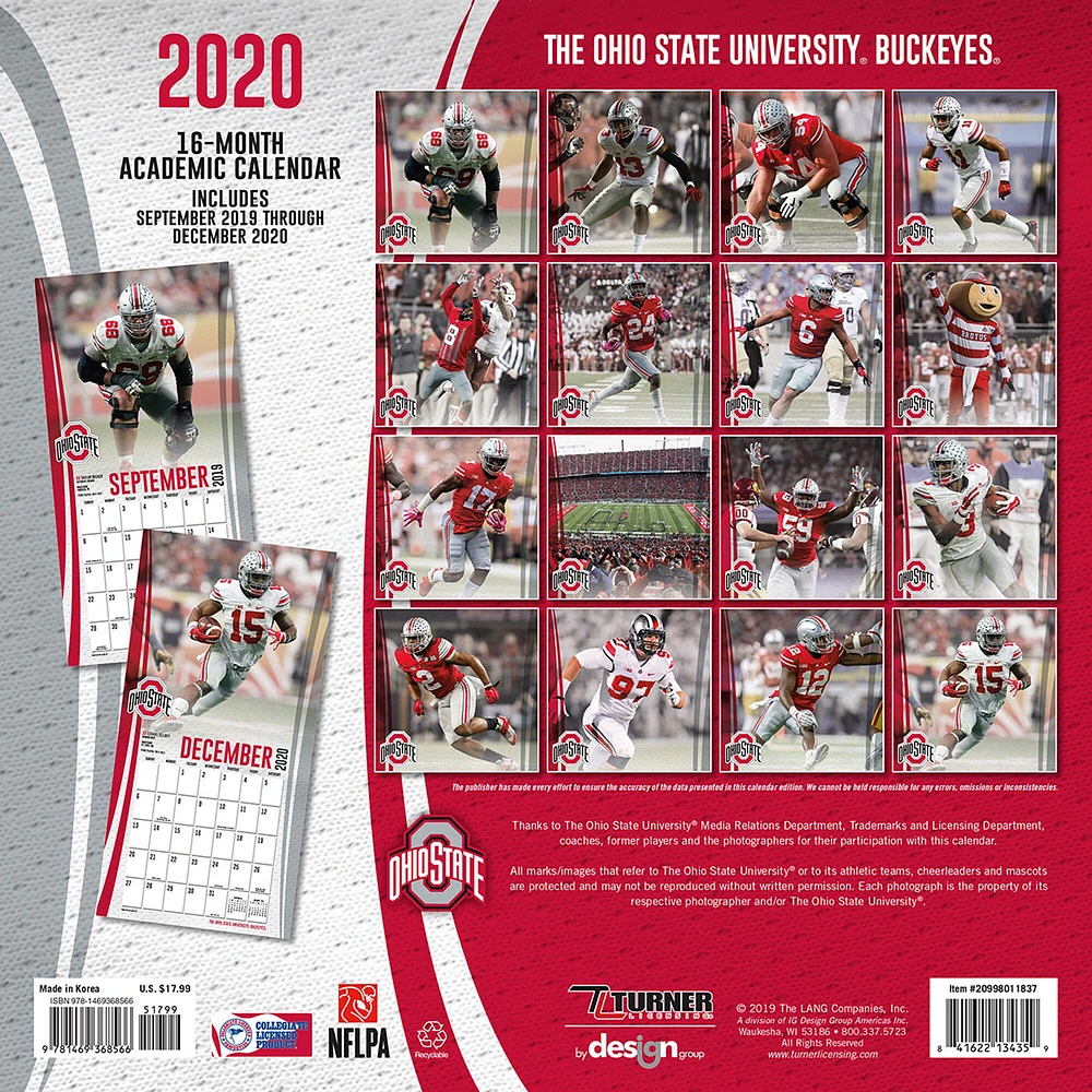 Ohio State Buckeyes 2020 16-Month Wall Calendar