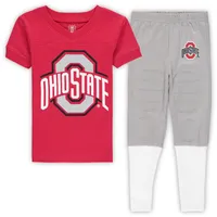Ohio State Buckeyes Wes & Willy Preschool Football Player V-Neck T-Shirt and Pants Sleep Set - Scarlet