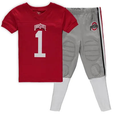 Preschool Wes & Willy Scarlet Ohio State Buckeyes Football Player V-Neck T-Shirt and Pants Sleep Set