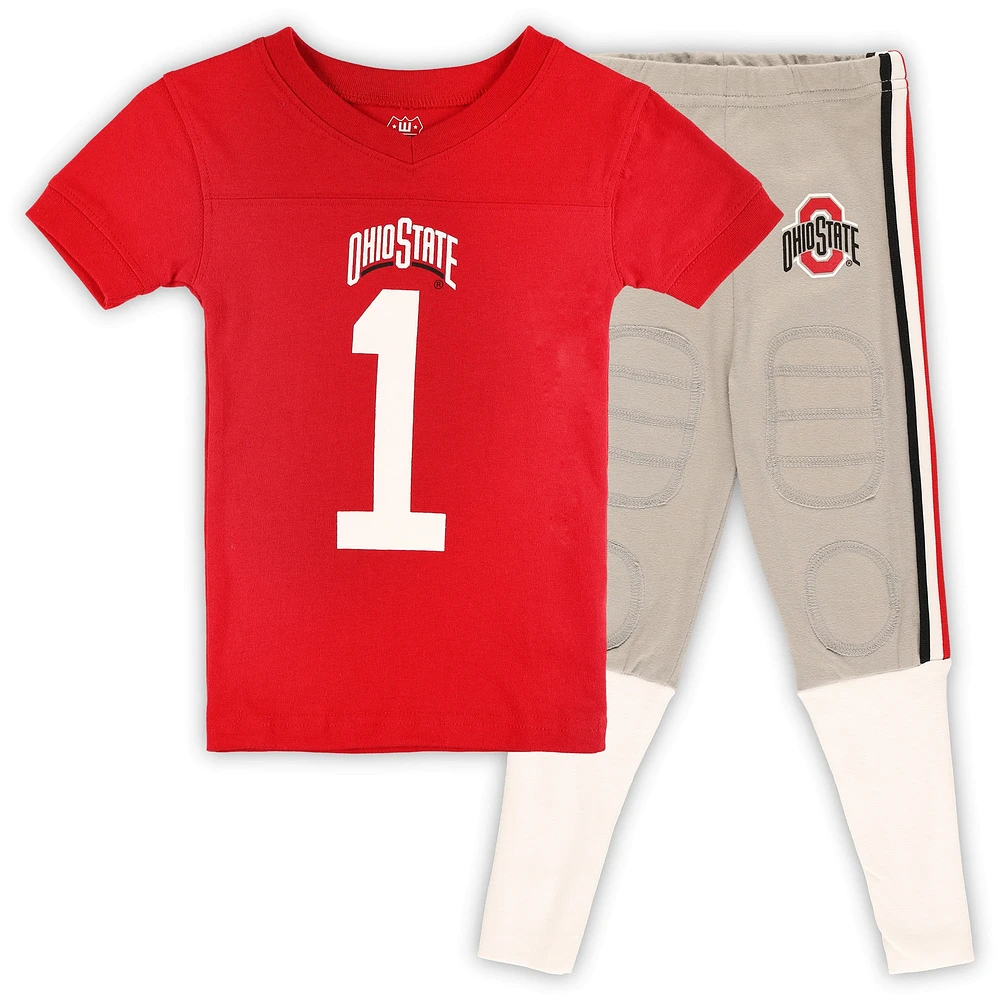 Ensemble de nuit pour enfants d'âge préscolaire Wes & Willy Scarlet Ohio State Buckeyes Football Player T-shirt et pantalon à col en V