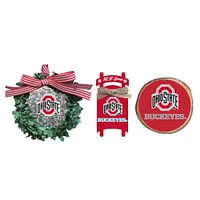 The Memory Company Ohio State Buckeyes Lot de trois couronnes, traîneaux et décorations circulaires