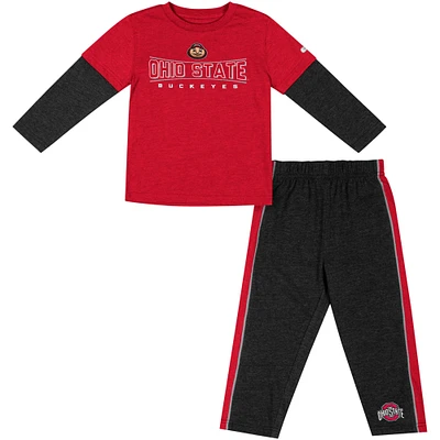 Ensemble t-shirt et pantalon à manches longues Colosseum Scarlet/Black Ohio State Buckeyes pour tout-petit