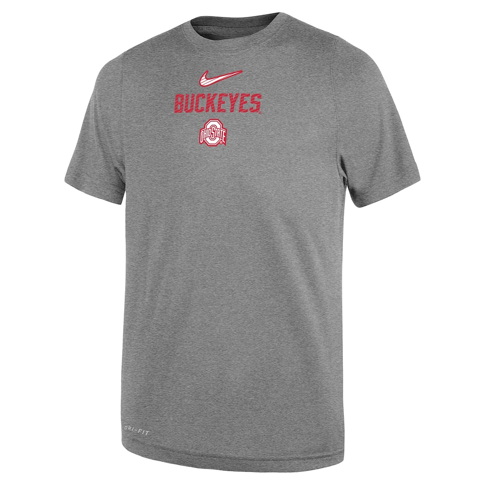 T-shirt Nike pour enfant avec slogan de performance Ohio State Buckeyes gris chiné