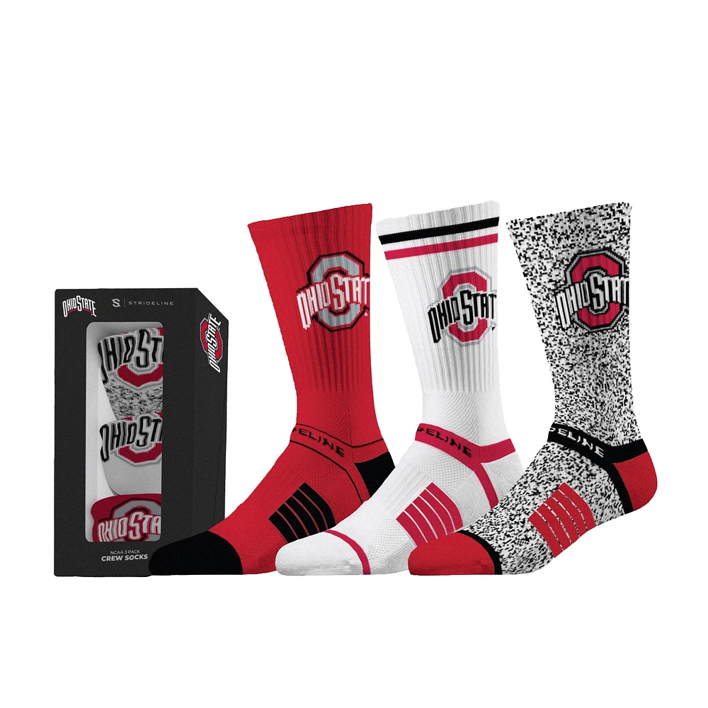 Lot de trois paires de chaussettes unisexes en tricot de qualité supérieure Strideline White Ohio State Buckeyes