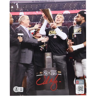 Urban Meyer Ohio State Buckeyes Autographed 8" x 10" Trophy Celebration Photograph - BAS
