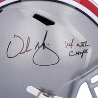 Urban Meyer Ohio State Buckeyes Autographed Riddell Speed Replica Helmet with “14 NTL CHAMPS” inscription - BAS