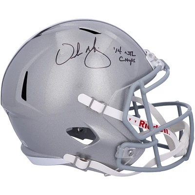 Urban Meyer Ohio State Buckeyes Autographed Riddell Speed Replica Helmet with “14 NTL CHAMPS” inscription - BAS
