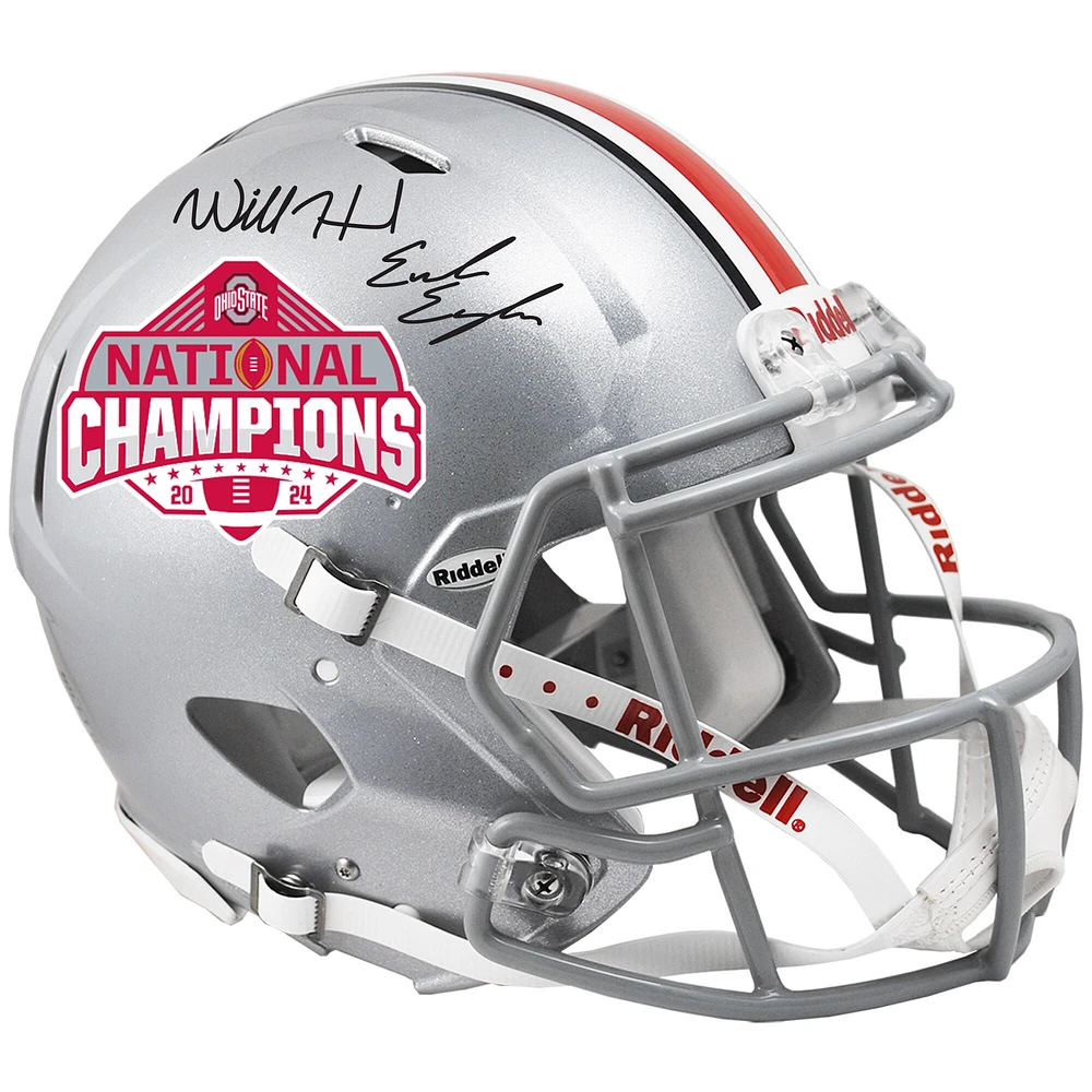 Will Howard & Emeka Egbuka Ohio State Buckeyes Autographed 2024 College Football Playoff National Champions Logo Riddell Speed Authentic Helmet