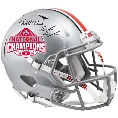 Will Howard & Emeka Egbuka Ohio State Buckeyes Autographed 2024 College Football Playoff National Champions Logo Riddell Speed Authentic Helmet 