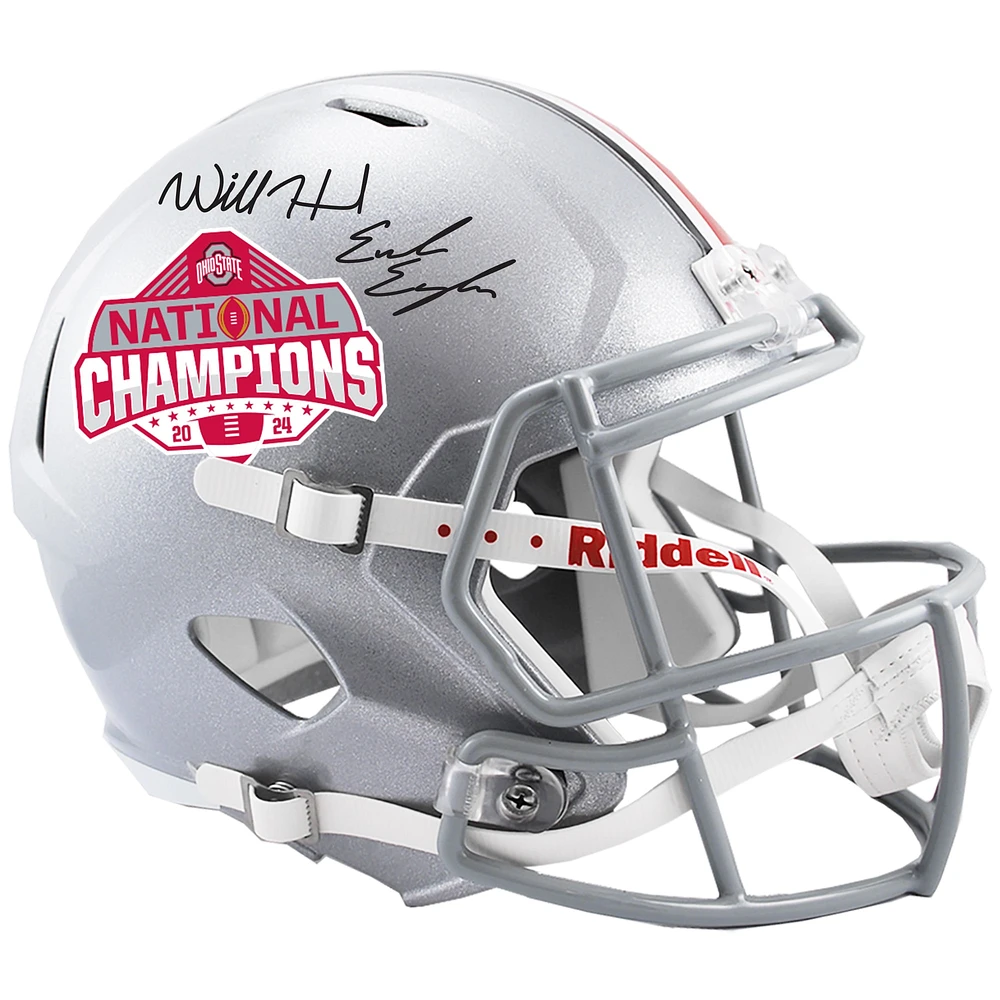 Will Howard & Emeka Egbuka Ohio State Buckeyes Autographed 2024 College Football Playoff National Champions Logo Riddell Speed Replica Helmet