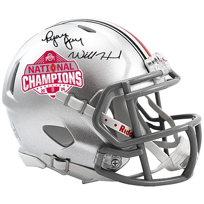Will Howard & Ryan Day Ohio State Buckeyes Autographed 2024 College Football Playoff National Champions Logo Riddell Speed Mini Helmet 