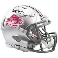 Will Howard & Ryan Day Ohio State Buckeyes Autographed 2024 College Football Playoff National Champions Logo Riddell Speed Mini Helmet 