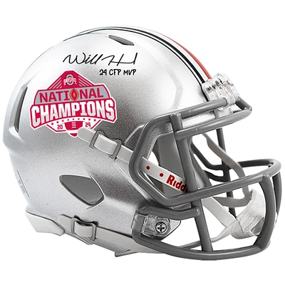Will Howard Ohio State Buckeyes Autographed 2024 College Football Playoff National Champions Logo Riddell Speed Mini Helmet with "24 CFP MVP" Inscription 