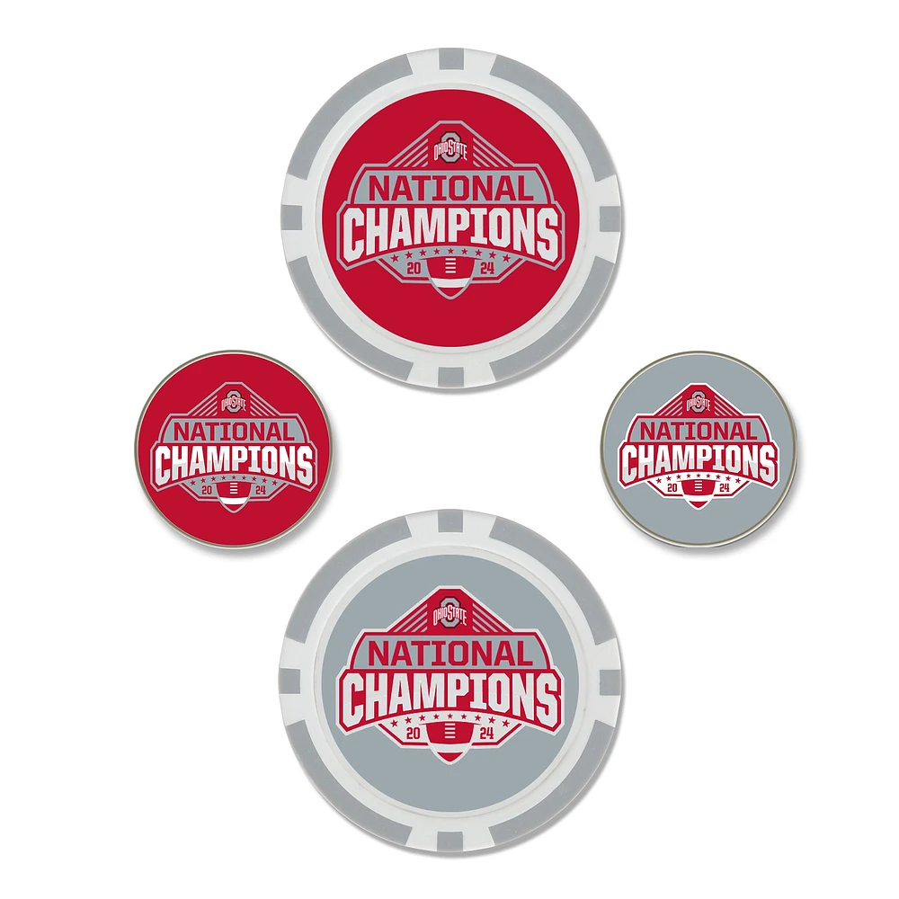 WinCraft Ohio State Buckeyes College Football Playoff 2024 National Champions Four-Pack Ball Marker Set